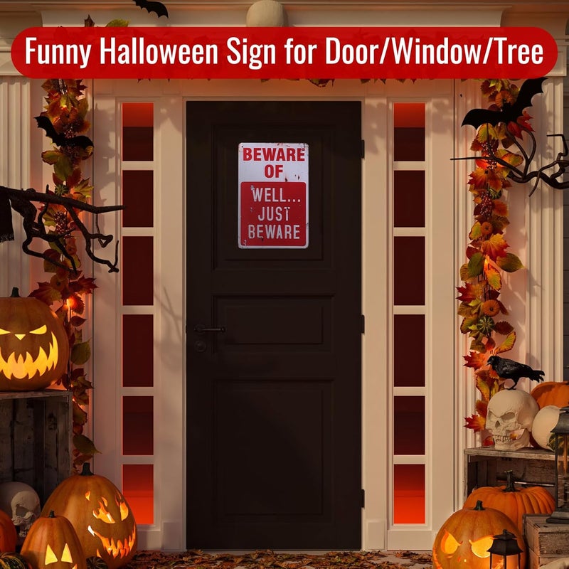 Alotpower Halloween Decorations Metal Tin Sign for Outdoor Yard, Garage Wall, Rustic Vintage Beware of Well Just Beware, 7.8x11.8in - Image 3